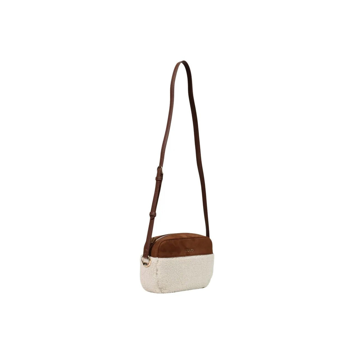 Liu Jo Women White Brown Suede Faux Shearling Camera Bag With Zip Fastening by Liu Jo