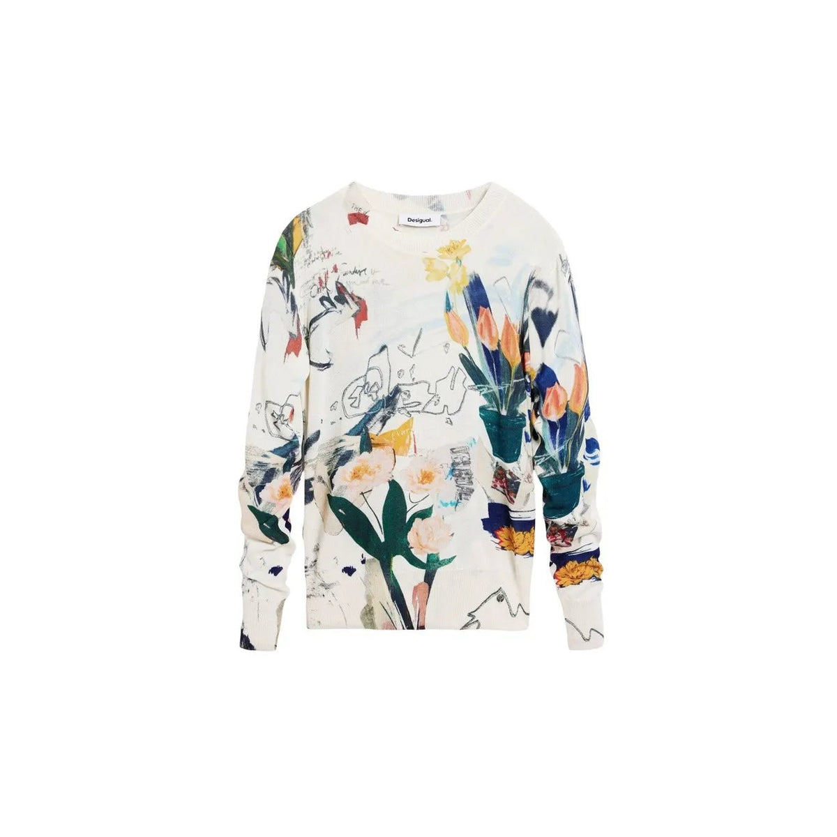 Desigual Women Stunning Floral Printed Knitwear Summer Top Long Sleeve by Desigual