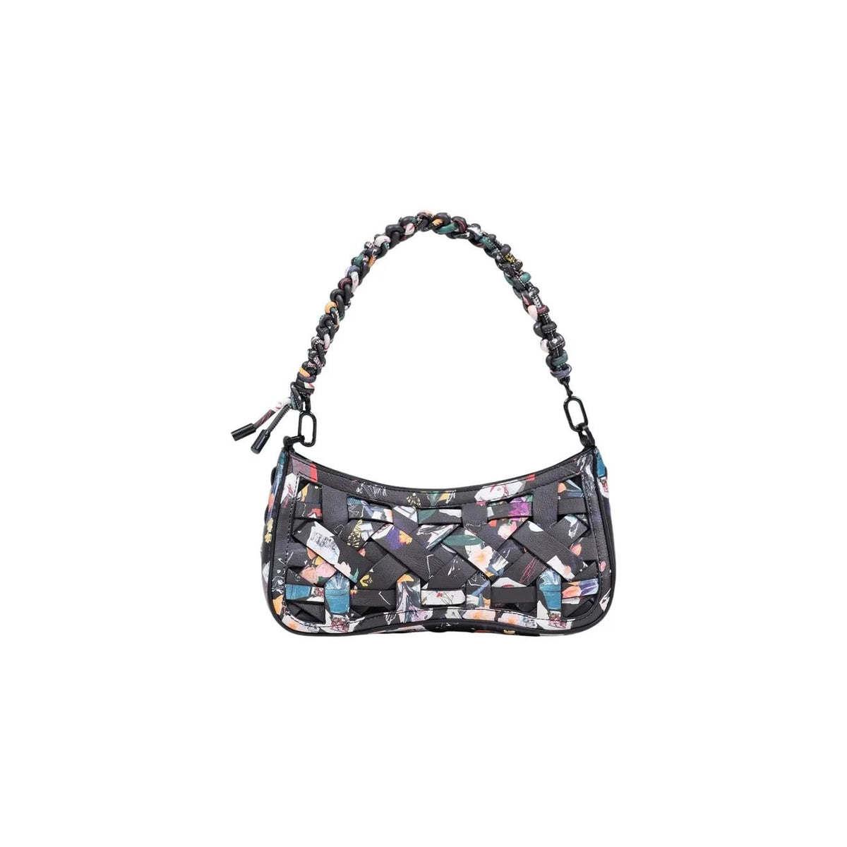 Desigual Women Black Woven Shoulder Handbag With Zip And Braided Handle by Desigual