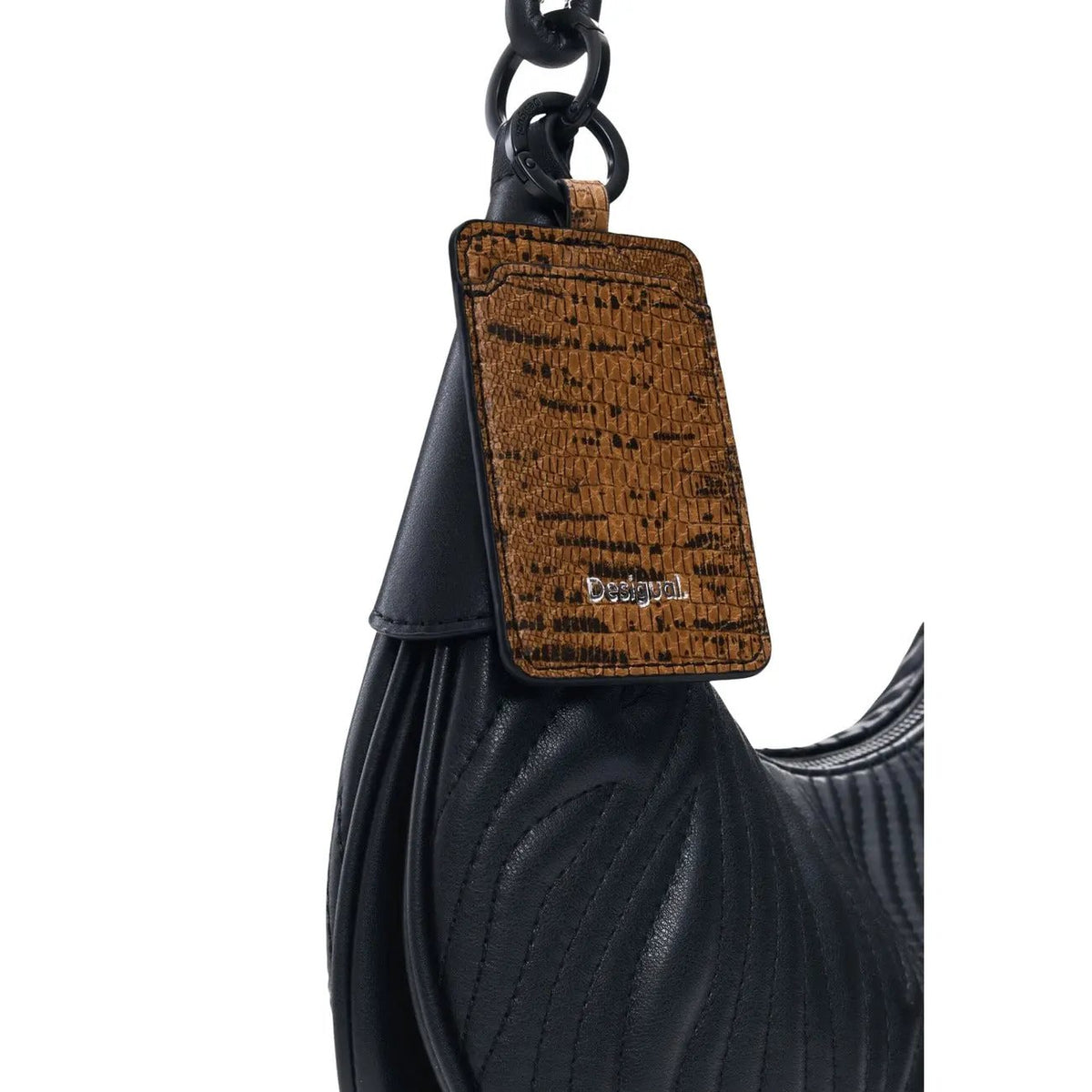 Premium Desigual Women Black PU Leather Shoulder Handbag With Zip Pocket by Desigual