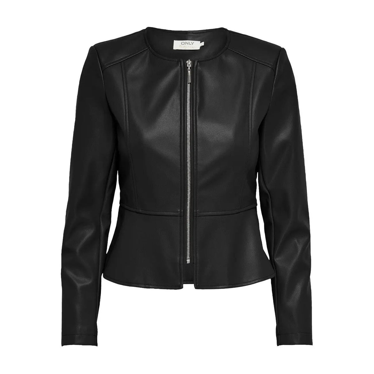 Only Women Black Zip Front PU Blazer Chic Peplum Long Sleeve Jacket by Only