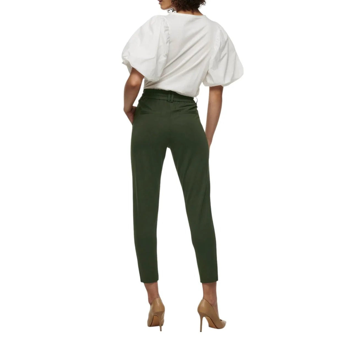 Only Women Green Lace Up Trousers Soft Viscose Casual Fall Pants by Only