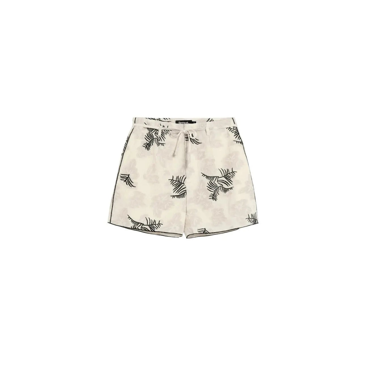Desigual Women Beige Tropical Print Cotton Linen Shorts Laces Summer by Desigual