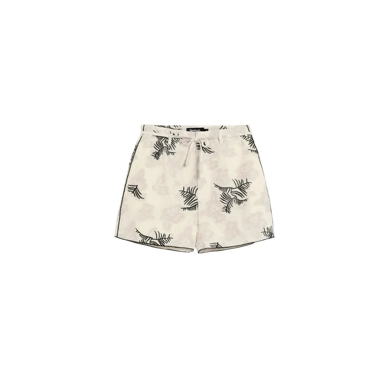 Desigual Women Beige Tropical Print Cotton Linen Shorts Laces Summer by Desigual