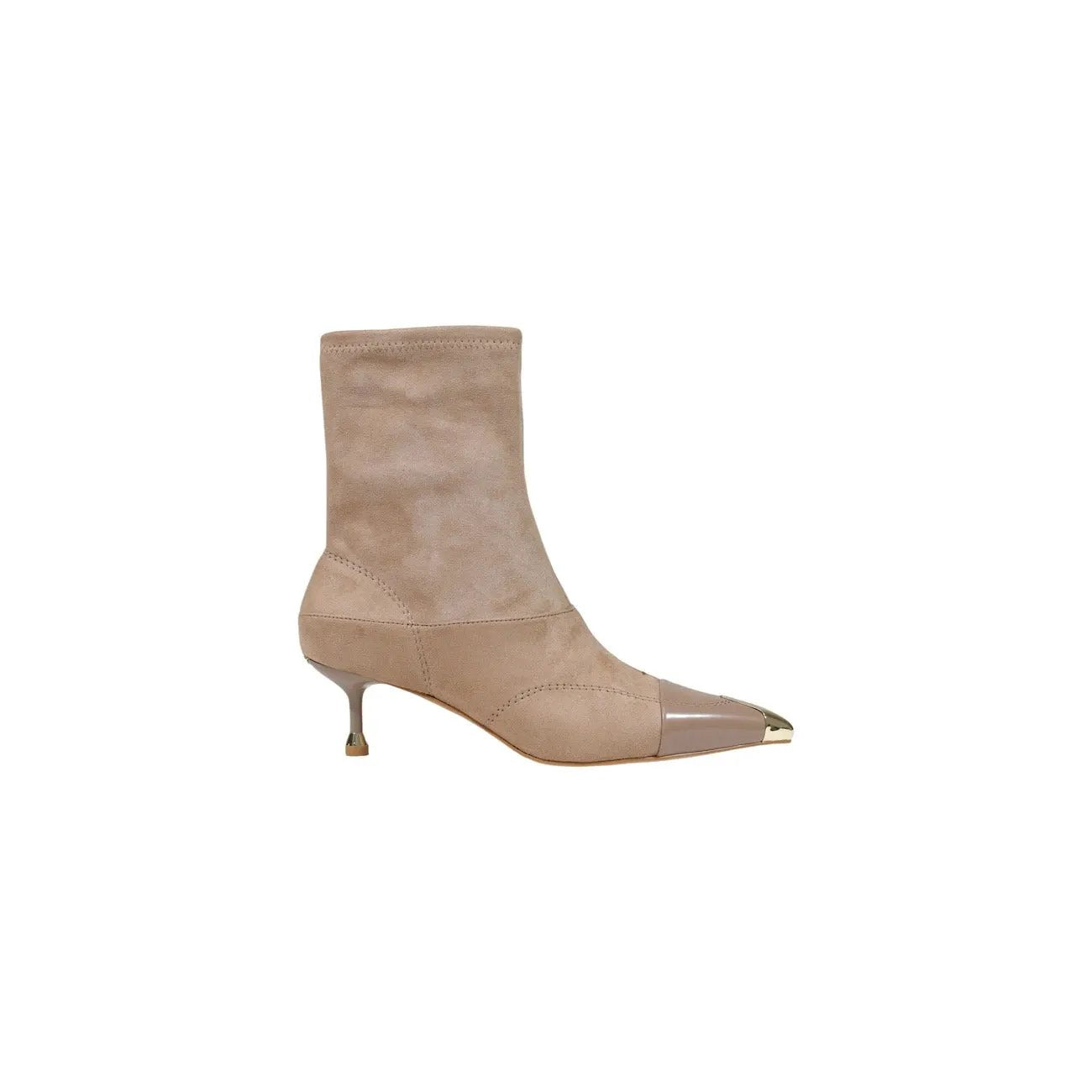 Elegant Liu Jo Women Beige Pointed Toe Ankle Boots With Gold Metallic Cap by Liu Jo