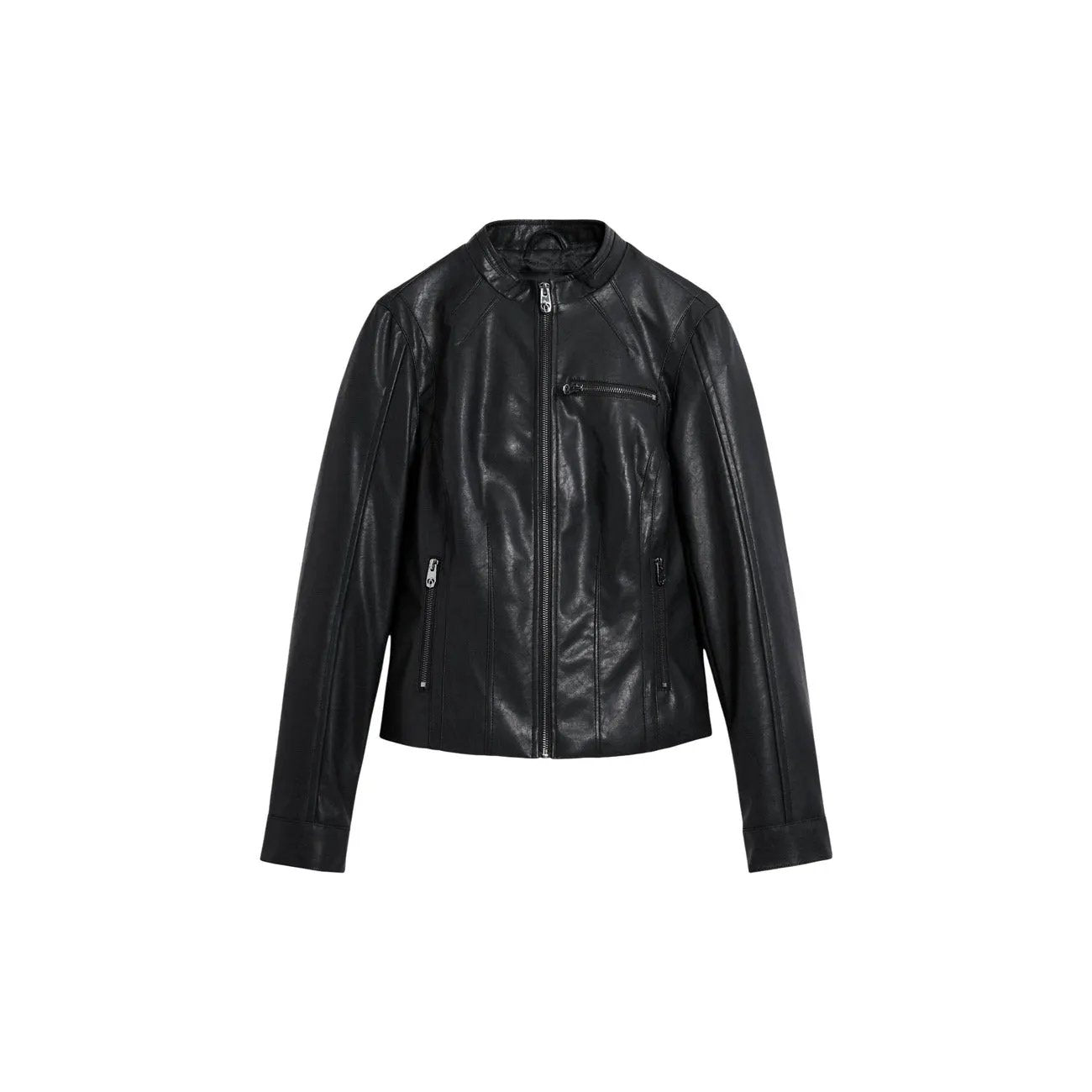 Desigual Women Elegant Black Zip Faux Leather Turtleneck Long Sleeve Blazer by Desigual