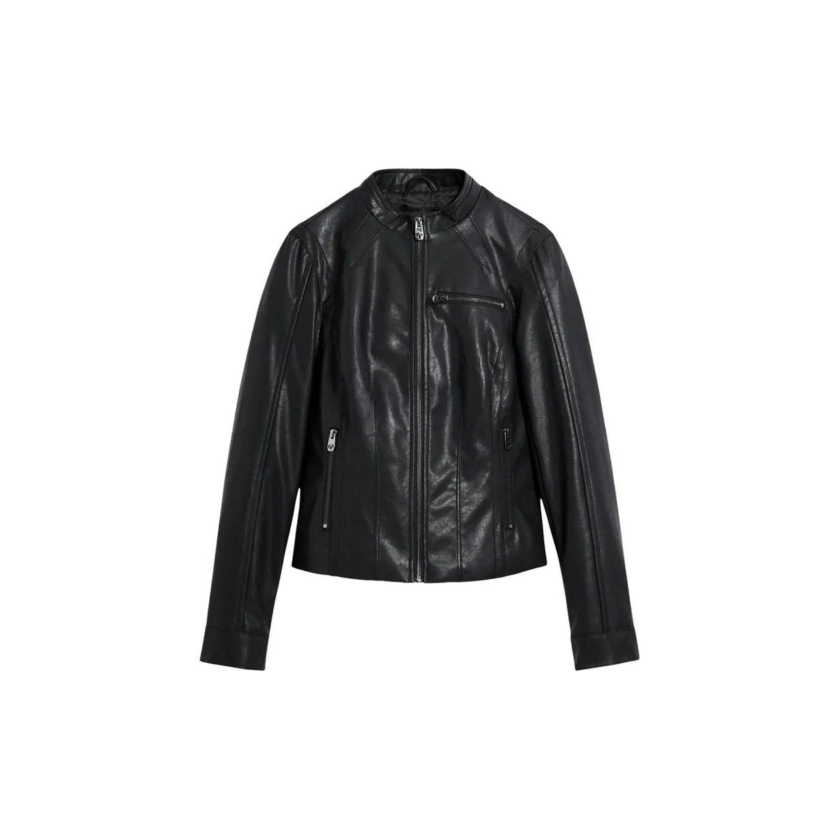 Desigual Women Elegant Black Zip Faux Leather Turtleneck Long Sleeve Blazer by Desigual