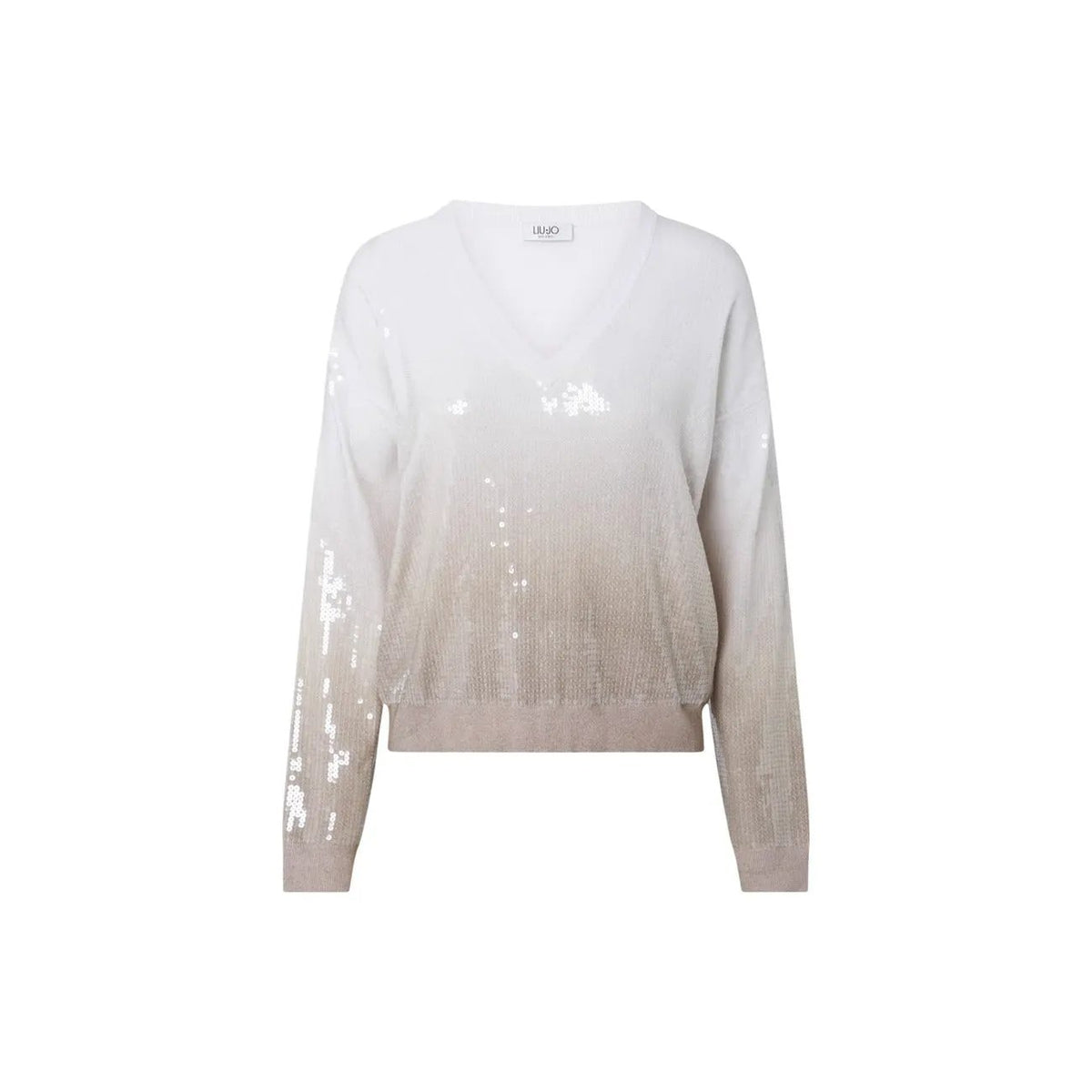 Liu Jo Women's Sequin Knit V-Neck Sweater Beige Cozy Luxe For Fall Winter by Liu Jo