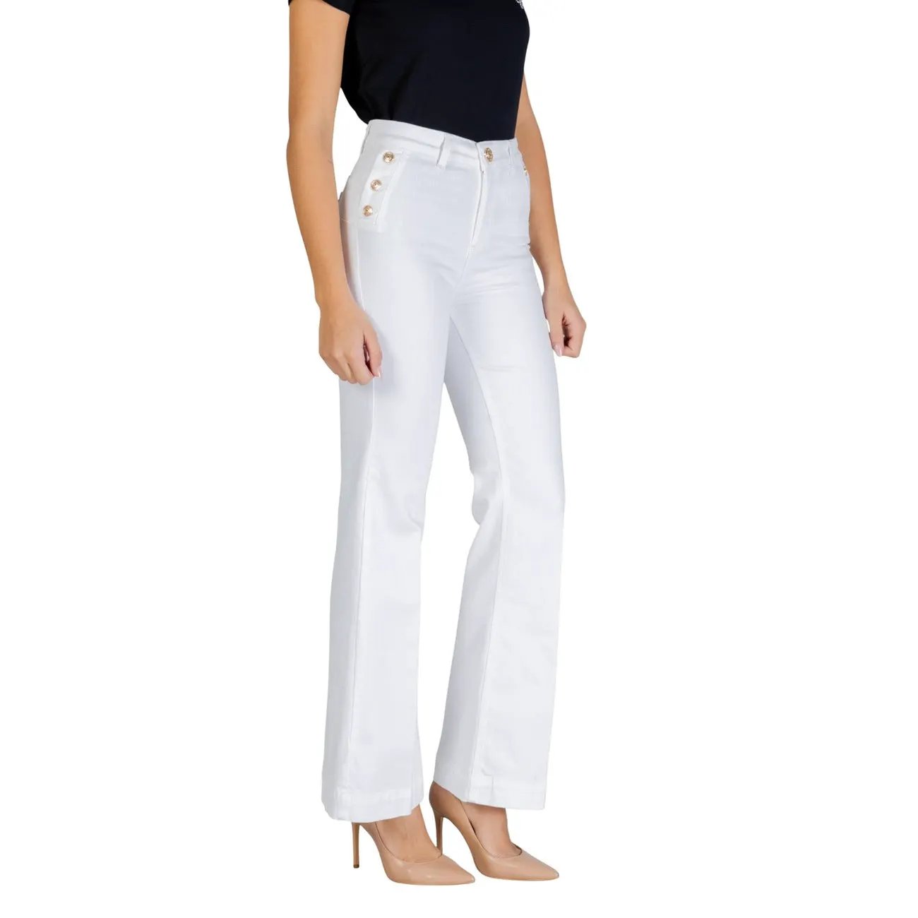 Liu Jo Women White High Waist Flared Trousers Elegant Button Stretch by Liu Jo