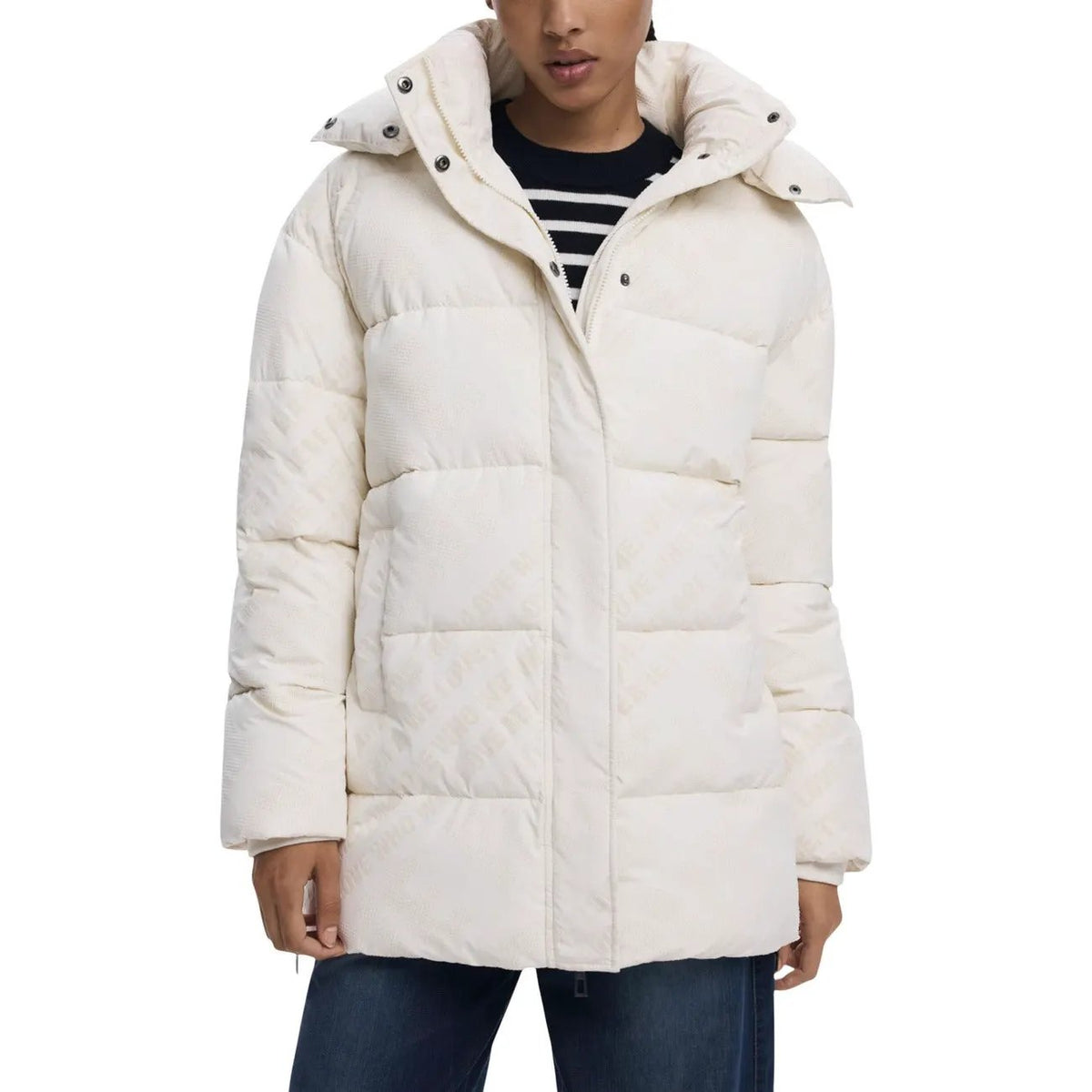 Desigual Women White Hooded Stylish Puffer Jacket Warm Winter Cozy Style by Desigual
