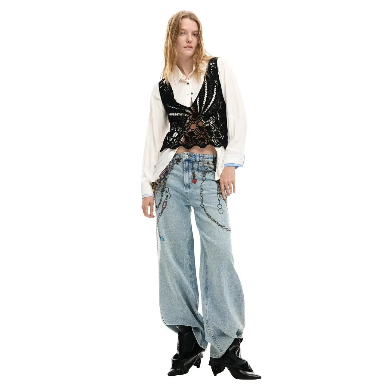 Desigual Women White Cotton Shirt Classic Collar Essential Button Down Blouse by Desigual
