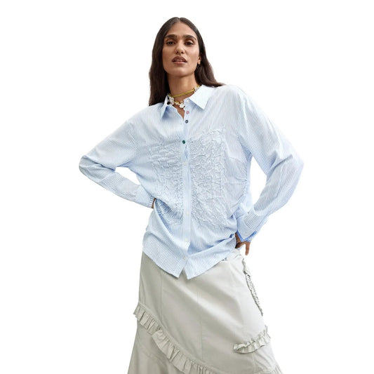 Desigual Women Elegant Light Blue Striped Long Sleeve Viscose Shirt by Desigual