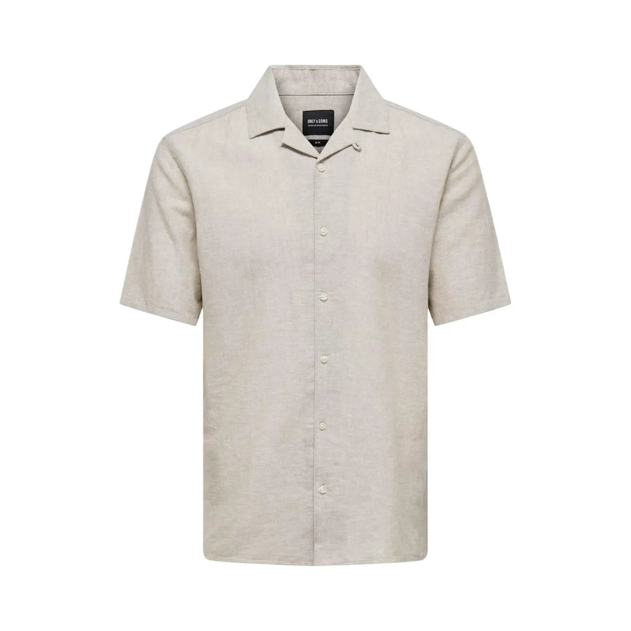Only and Sons Men Beige Lightweight Short Sleeve Cotton Linen Shirt by Only & Sons