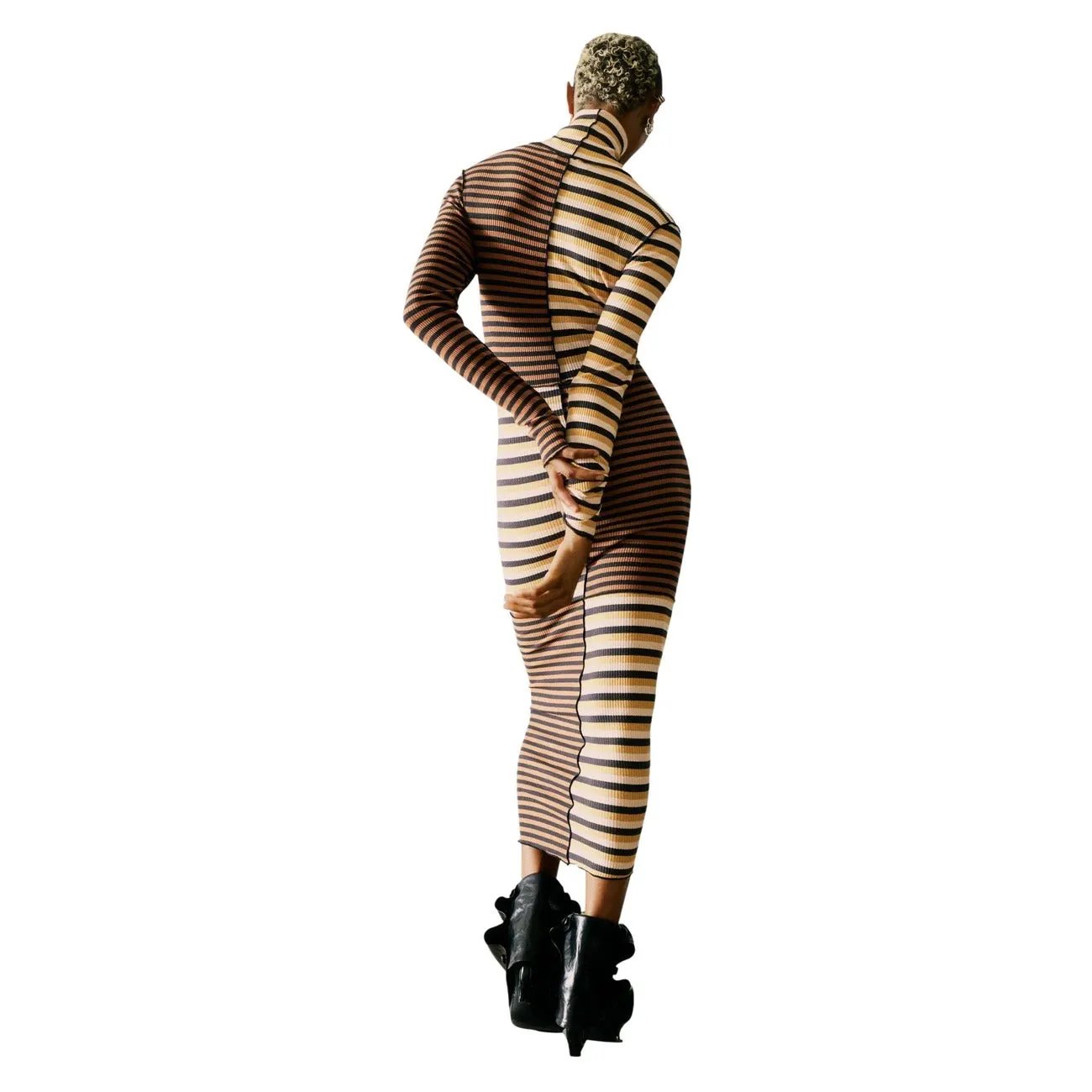 Desigual Women Elegant Striped Long Sleeve Turtleneck Cotton Dress by Desigual