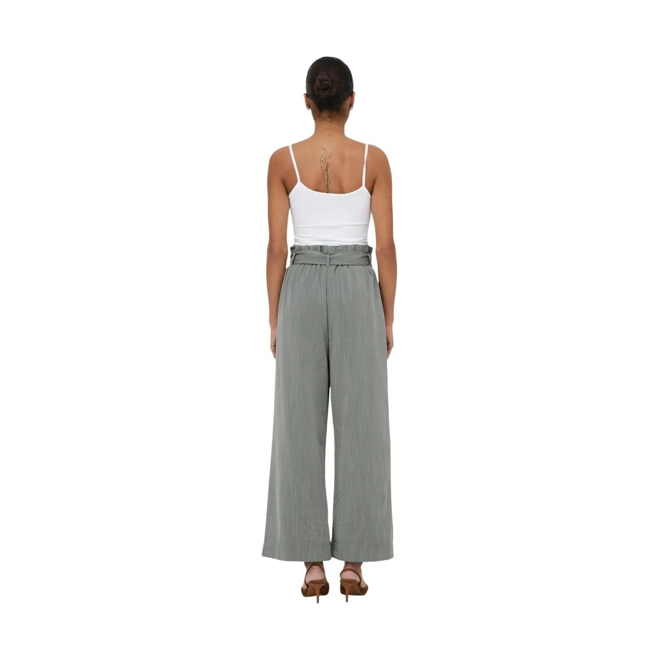 Only Women Stylish Wide Leg Trousers Comfortable Tie Waist Pockets by Only