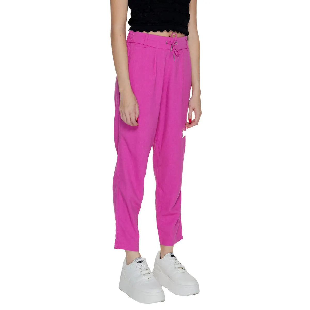 Only Women Pink Breathable Linen Trousers Lace Up Waist Pockets by Only