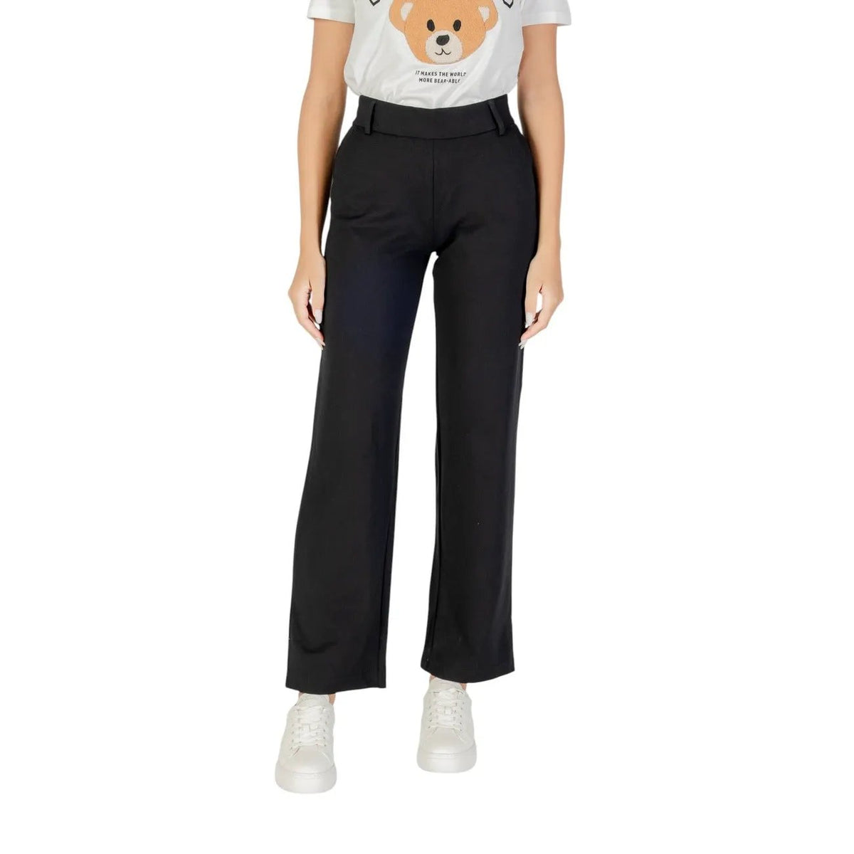 Only Women Black Stretch Wide Leg Trousers Elegant Zip Fall Winter Wear by Only