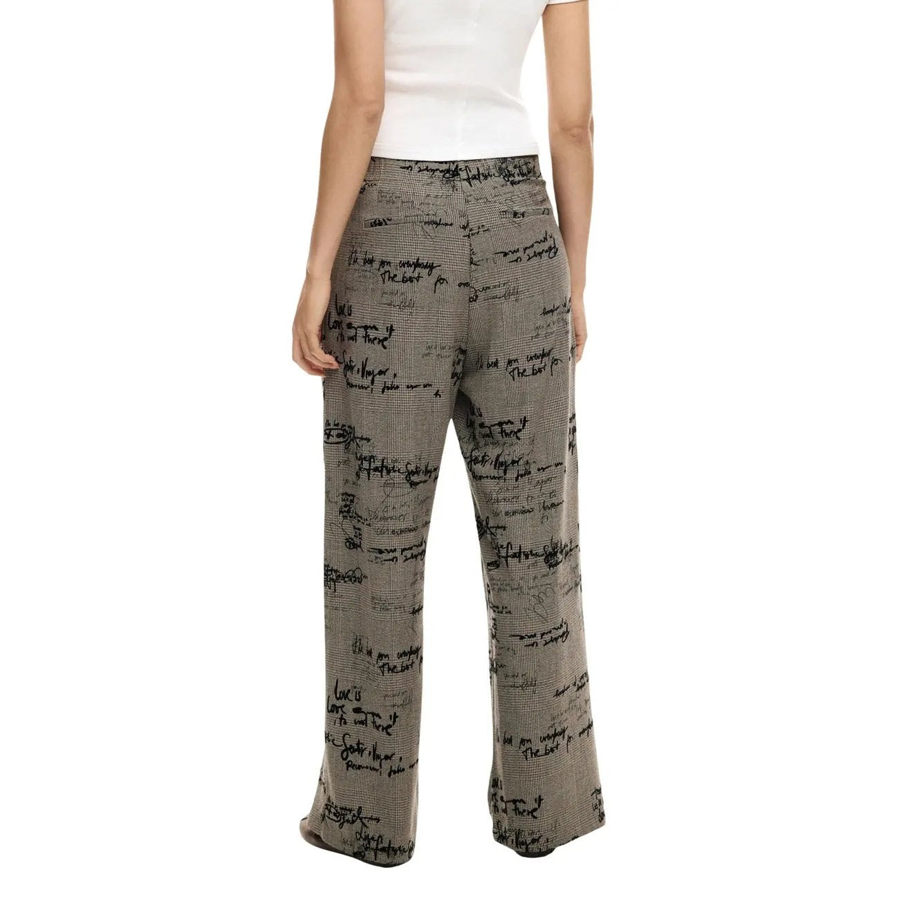 Desigual Women Grey Print Wide Leg Trousers With Zip Fastener Stretchy by Desigual