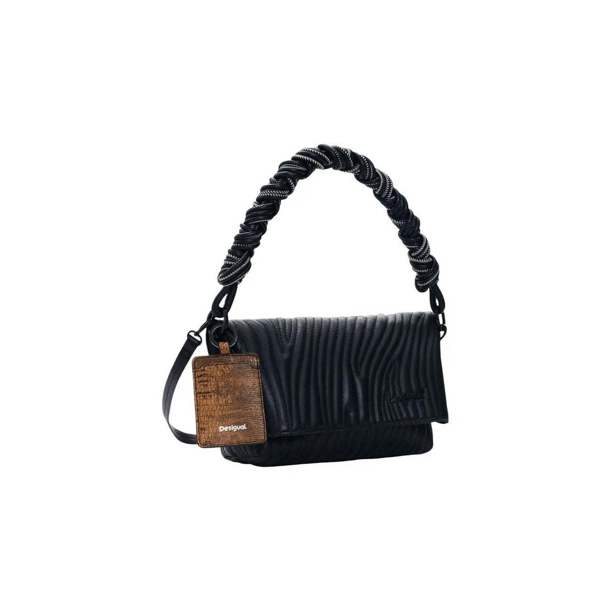 Stylish Desigual Women Black Quilted Handbag With Braided Shoulder Strap by Desigual
