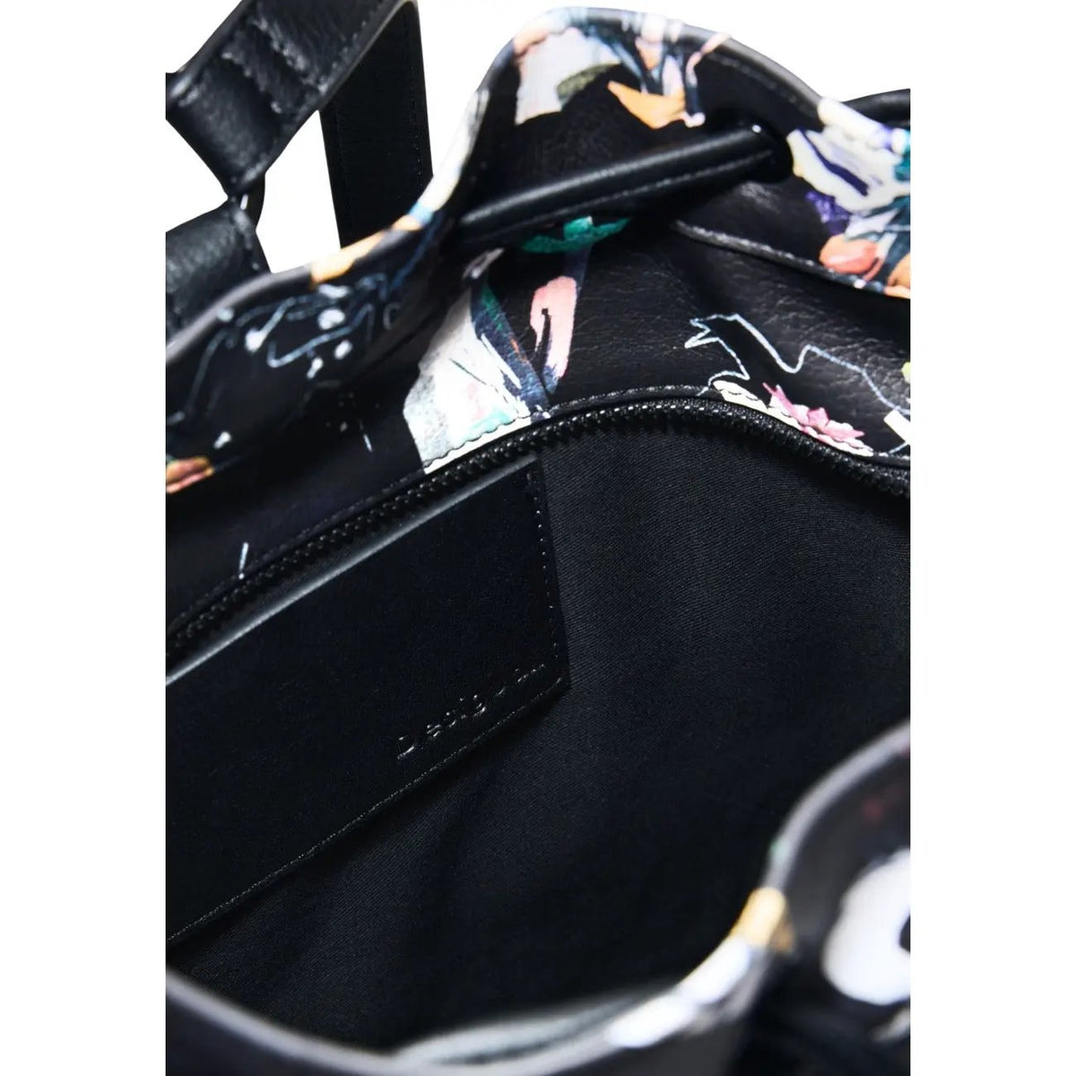 Desigual Women Black Cotton Floral Print Crossbody Bag With Inside Pockets by Desigual