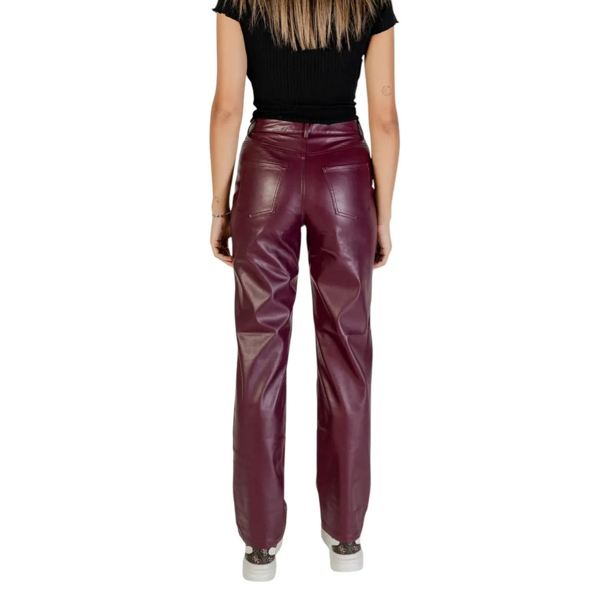 Only Women Purple Leather Look Trousers High Waist Zip Button Front Pockets by Only