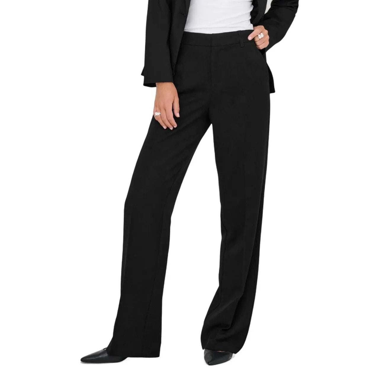 Only Women Black Stretch Wide Leg Trousers Formal Office Workwear by Only