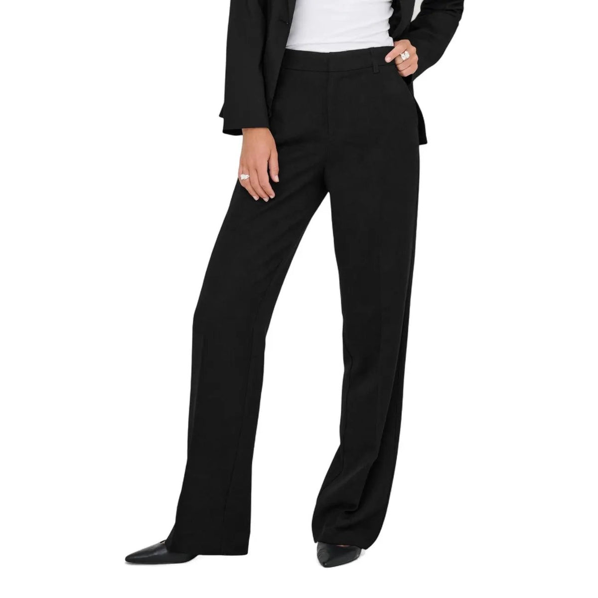 Only Women Black Stretch Wide Leg Trousers Formal Office Workwear by Only