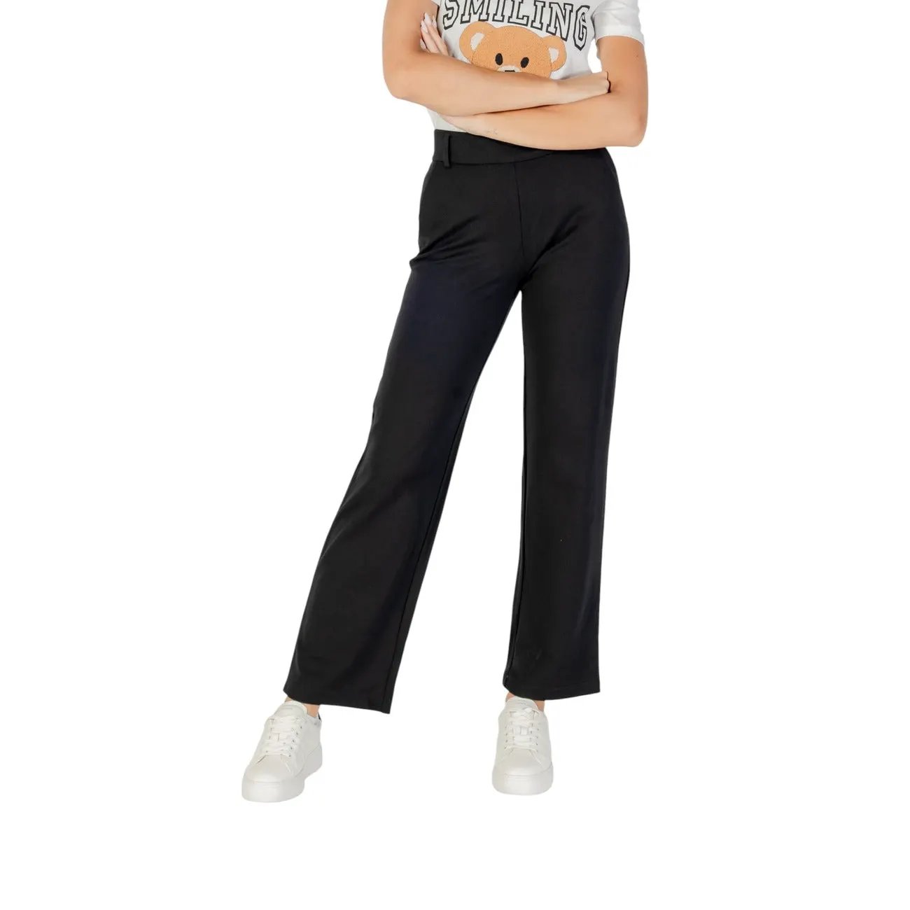 Only Women Black Stretch Wide Leg Trousers Elegant Zip Fall Winter Wear by Only