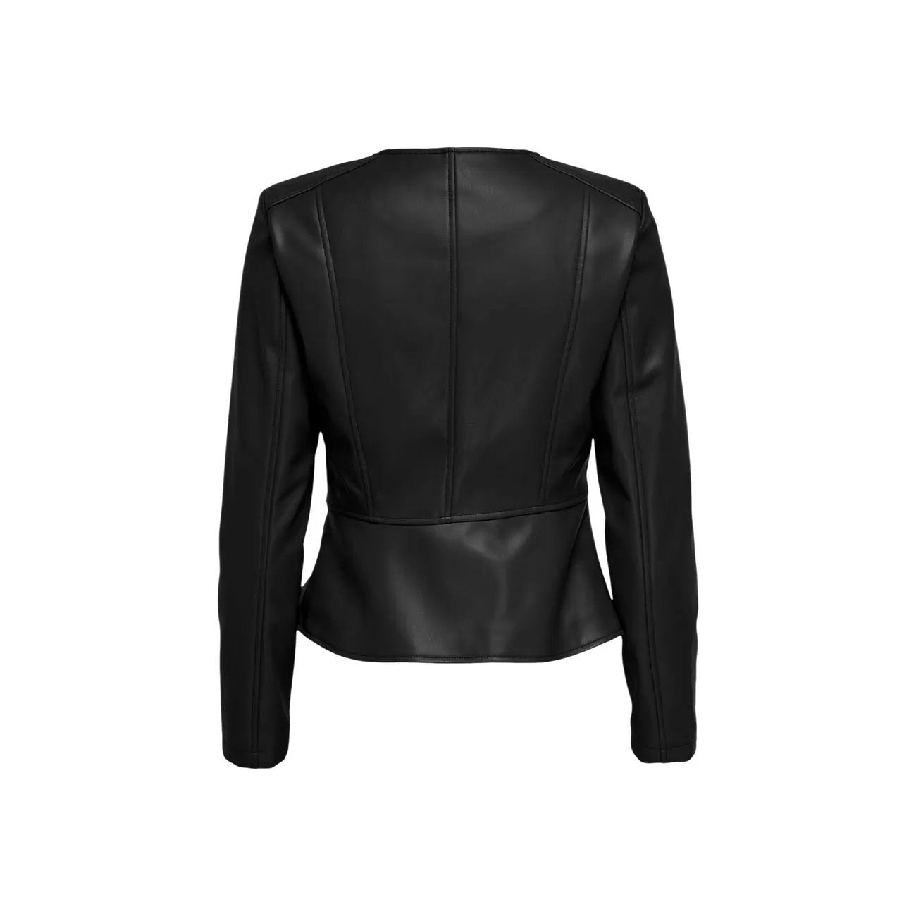 Only Women Black Zip Front PU Blazer Chic Peplum Long Sleeve Jacket by Only