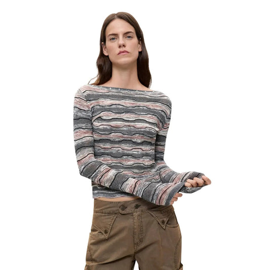 Desigual Women Striped Cotton Blend Knit Sweater Long Sleeve Boat Neck Top by Desigual