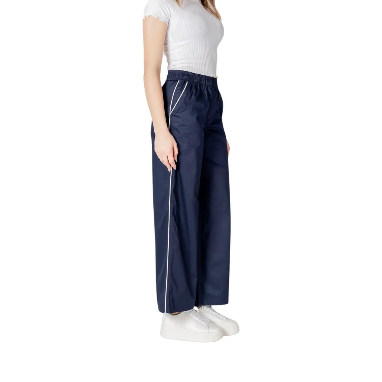 Only Women Comfortable Wide Leg Cotton Trousers Blue Casual Style by Only