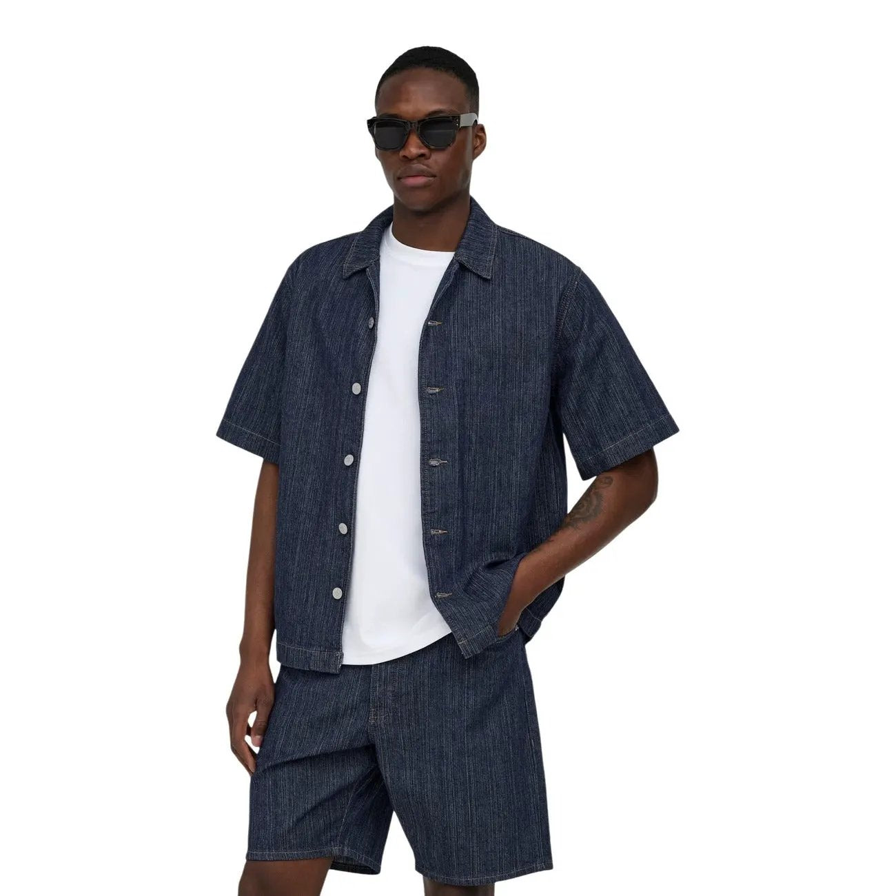 Only and Sons Men Blue Cotton Short Sleeve Premium Classic Summer Shirt by Only & Sons