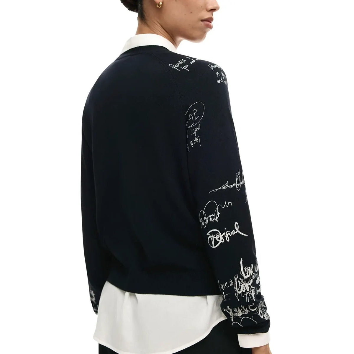 Desigual Women Elegant Black Script Print Long Sleeve Knitwear Sweater by Desigual