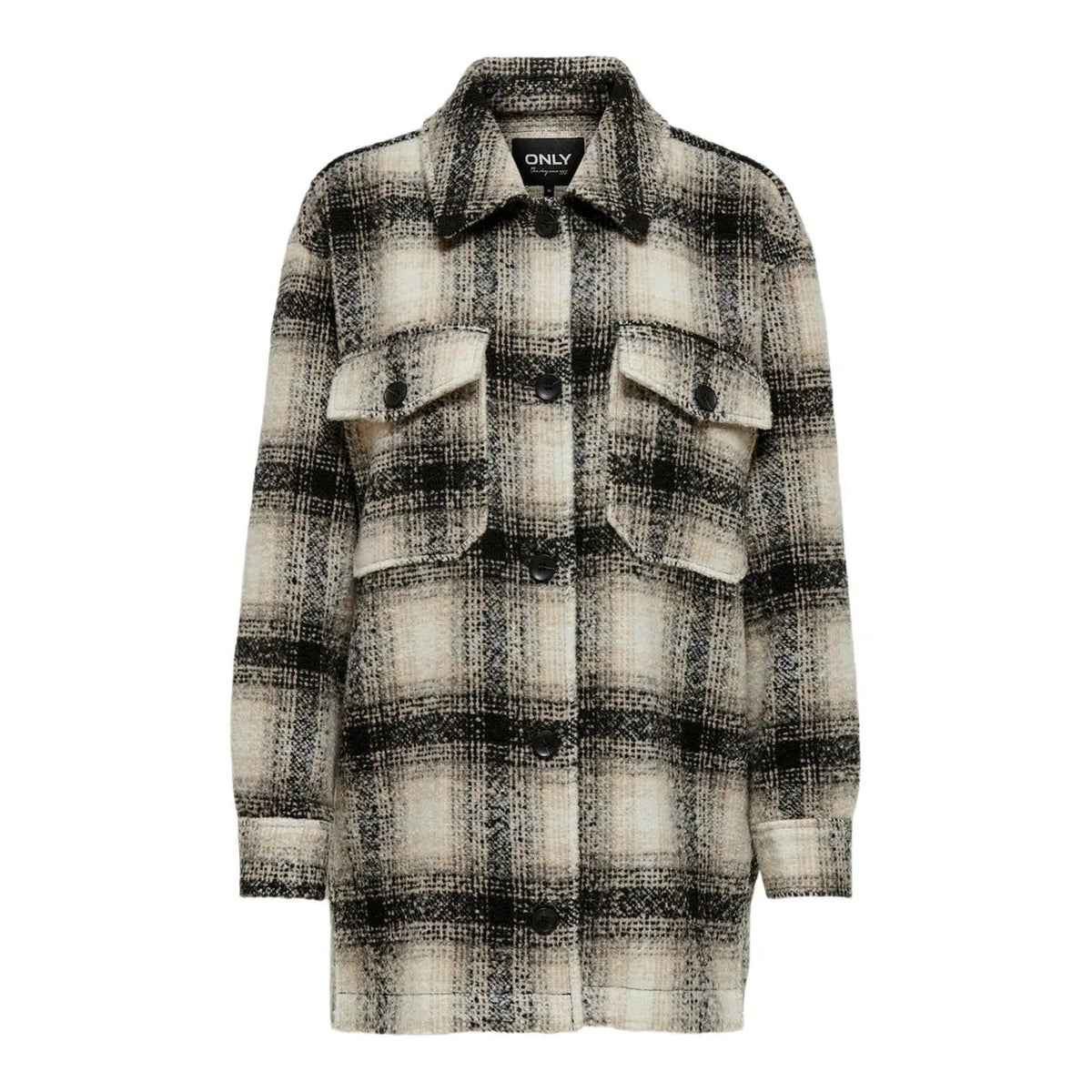 Only Women Classic White Checkered Button Front Coat Warm Fall Winter Style by Only