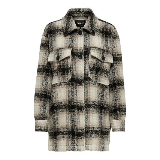 Only Women Classic White Checkered Button Front Coat Warm Fall Winter Style by Only