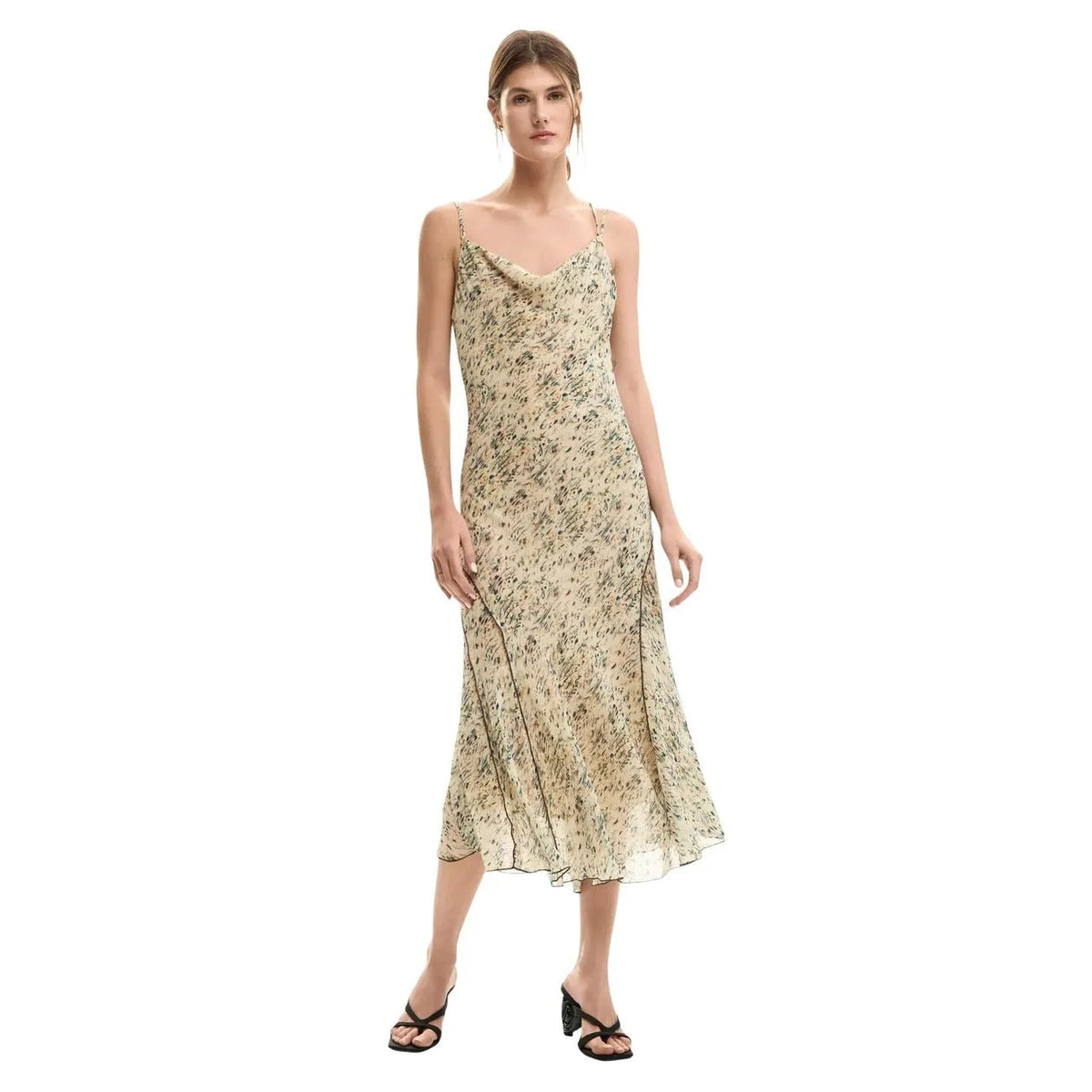 Desigual Women Elegant Printed V-Neck Strap Summer Floral Midi Dress by Desigual