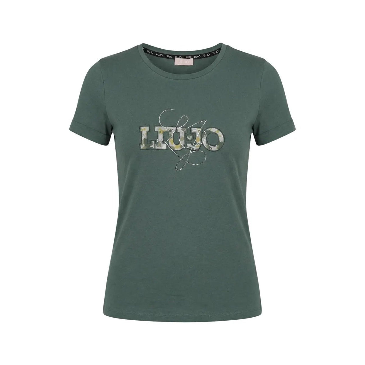 Liu Jo Women Green Cotton Blend Premium Logo Printed Short Sleeve T Shirts by Liu Jo