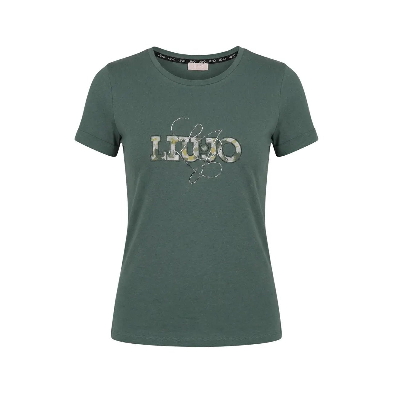 Liu Jo Women Green Cotton Blend Premium Logo Printed Short Sleeve T Shirts by Liu Jo