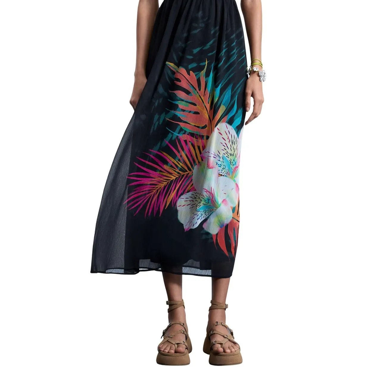 Desigual Women Black Floral Viscose Summer Dress Elegant Breezy Style by Desigual