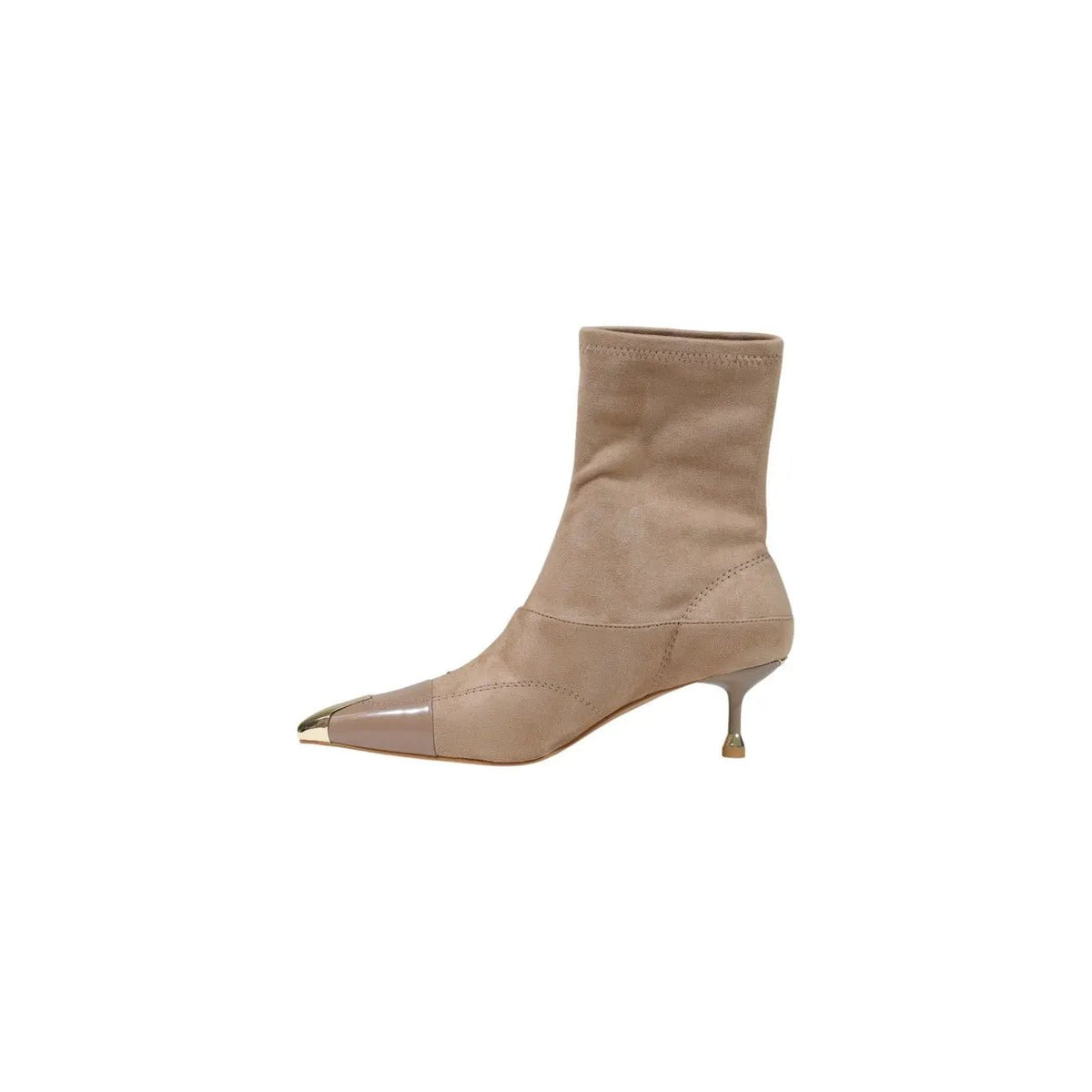 Elegant Liu Jo Women Beige Pointed Toe Ankle Boots With Gold Metallic Cap by Liu Jo