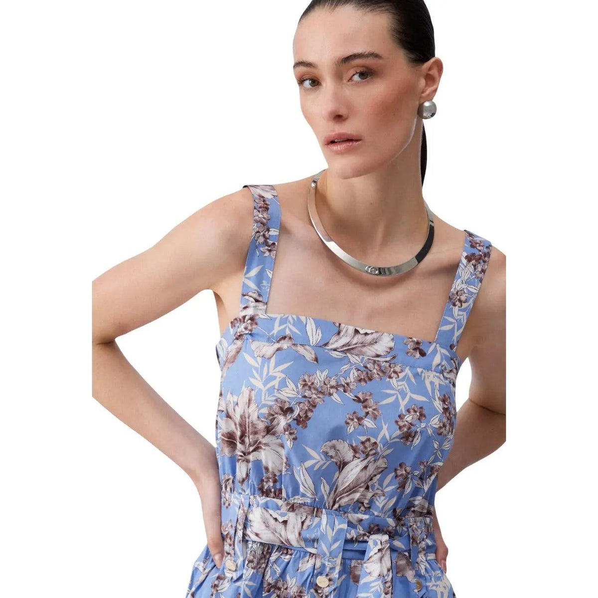 Liu Jo Women Blue Floral Cotton Strap Dress Elegant Summer Style Look by Liu Jo