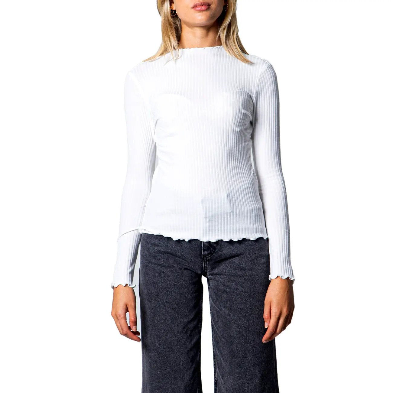 Only Women Essential White Ribbed Knitwear Long Sleeve Stretch Fit Top by Only