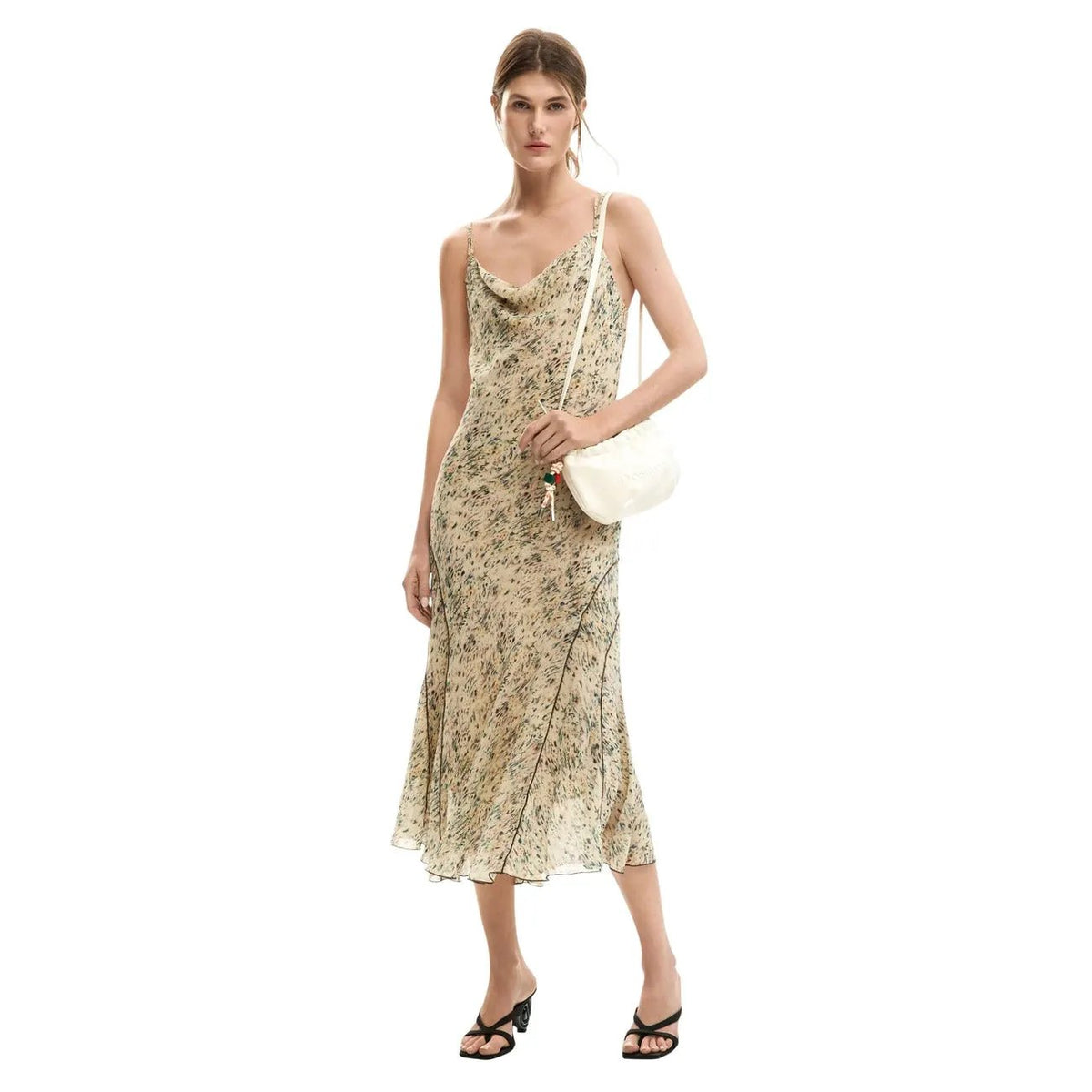 Desigual Women Elegant Printed V-Neck Strap Summer Floral Midi Dress by Desigual