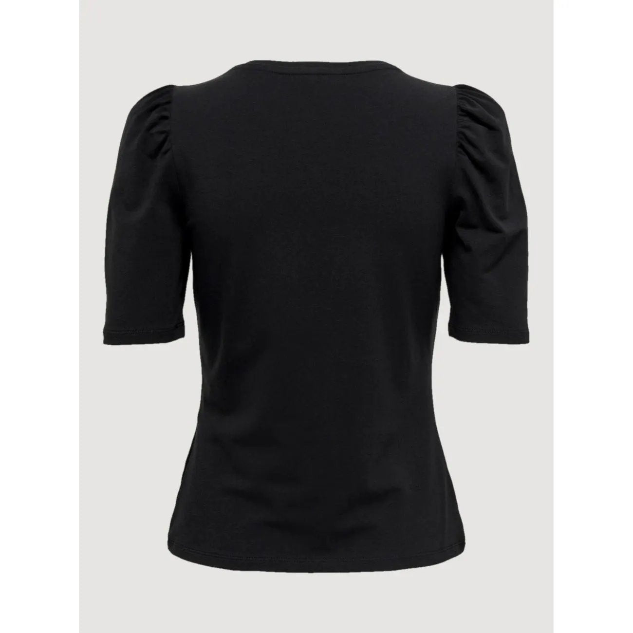 Stylish Only Women Black Puff Sleeve Comfy Cotton Blend Round Neck T Shirt by Only