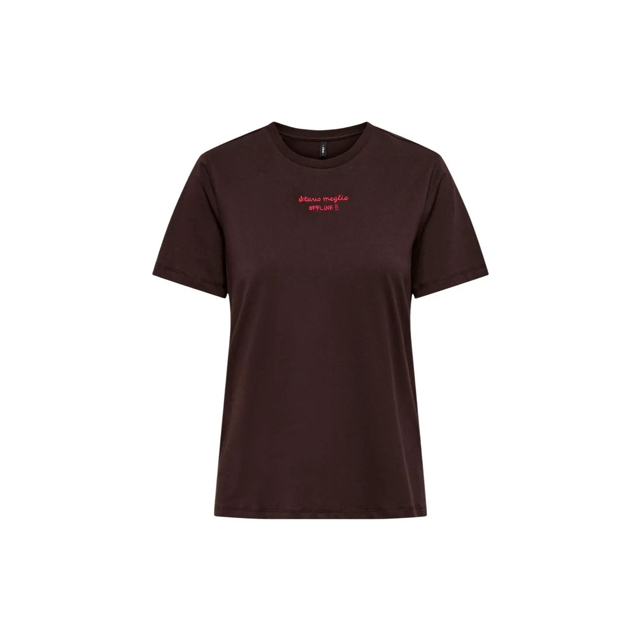 Only Women Brown Cotton Graphic Print Short Sleeve Casual T Shirt by Only