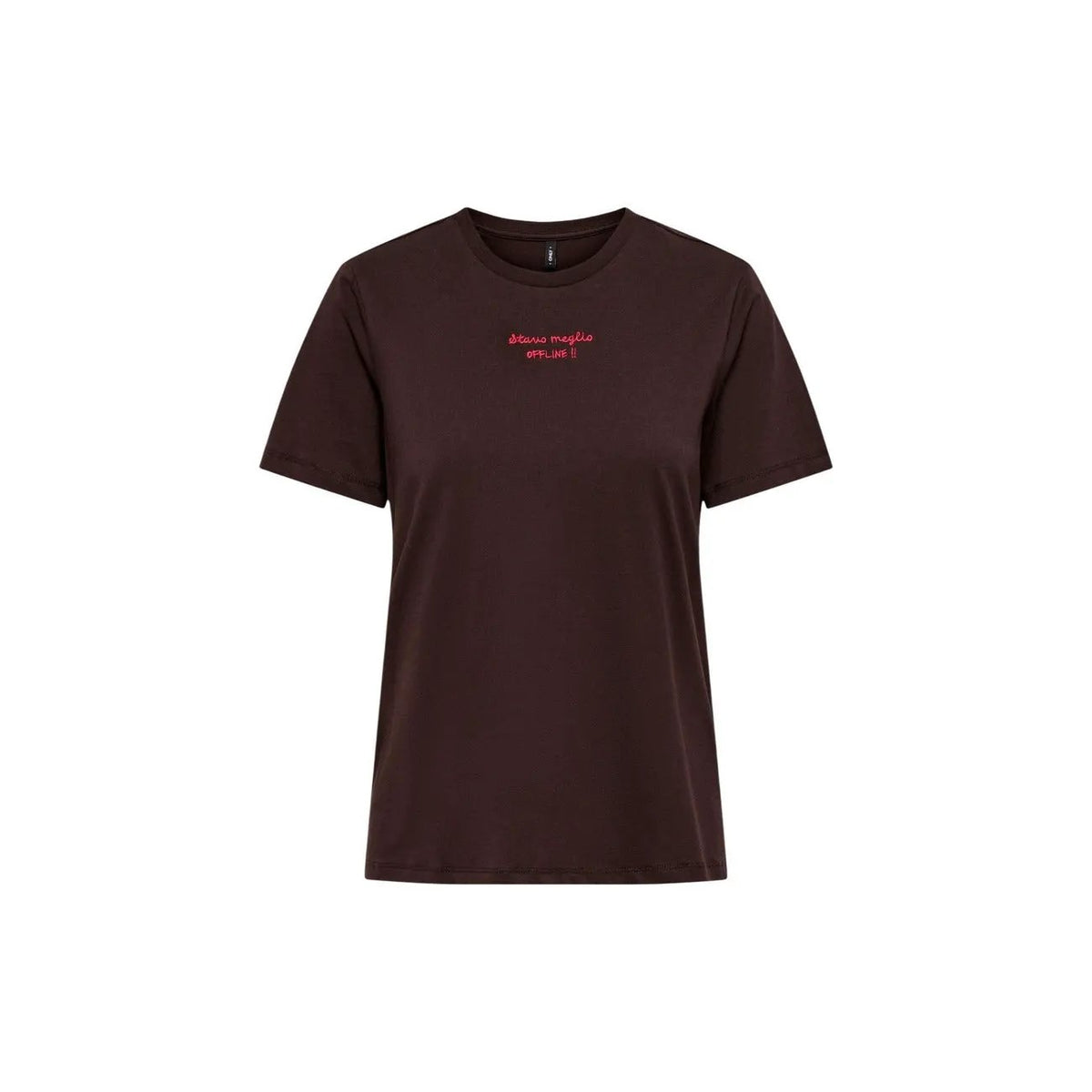 Only Women Brown Cotton Graphic Print Short Sleeve Casual T Shirt by Only