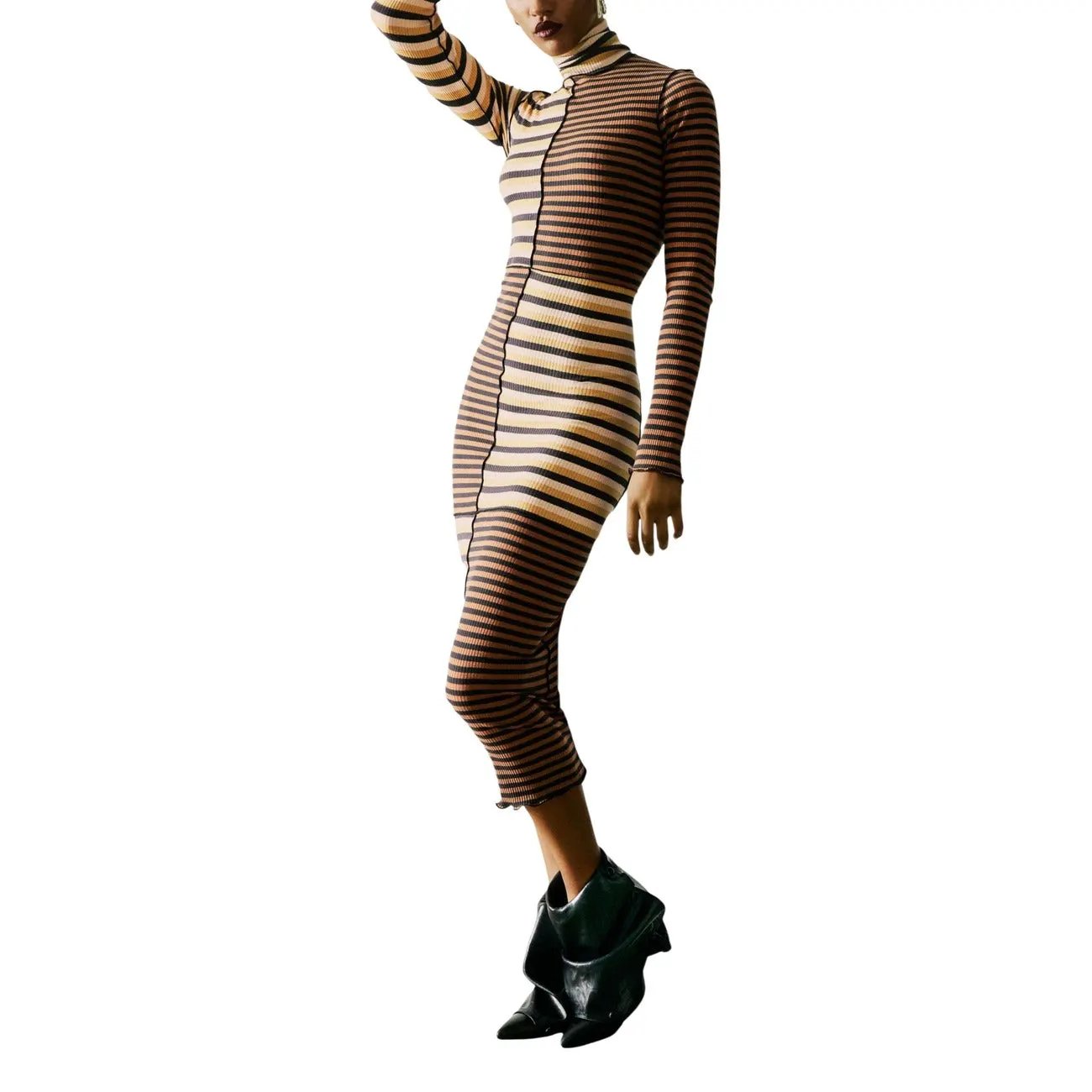 Desigual Women Elegant Striped Long Sleeve Turtleneck Cotton Dress by Desigual