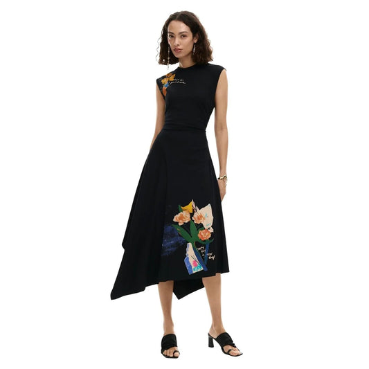 Desigual Women Elegant Black Cotton Sleeveless Floral Print Dress by Desigual