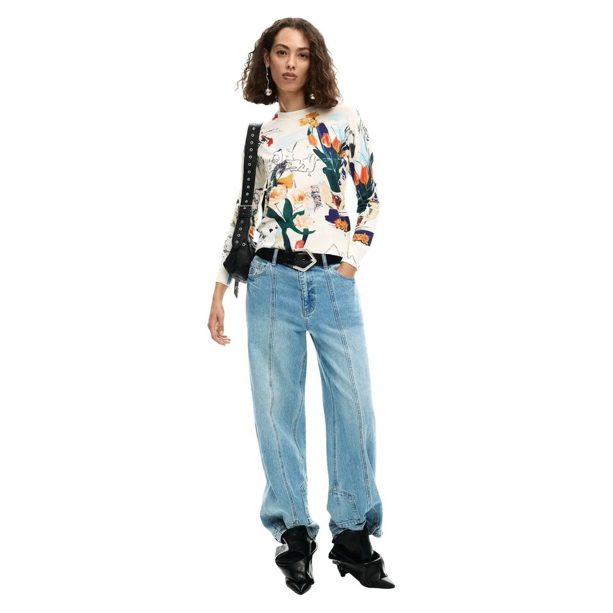 Desigual Women Stunning Floral Printed Knitwear Summer Top Long Sleeve by Desigual