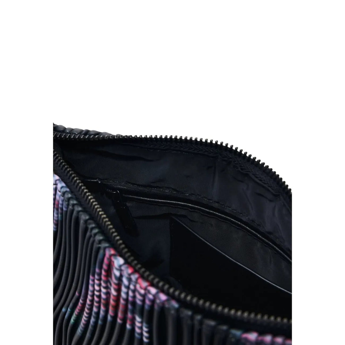 Desigual Women Black Floral Pleated Shoulder Bag With Zip and Red Braided Handle by Desigual